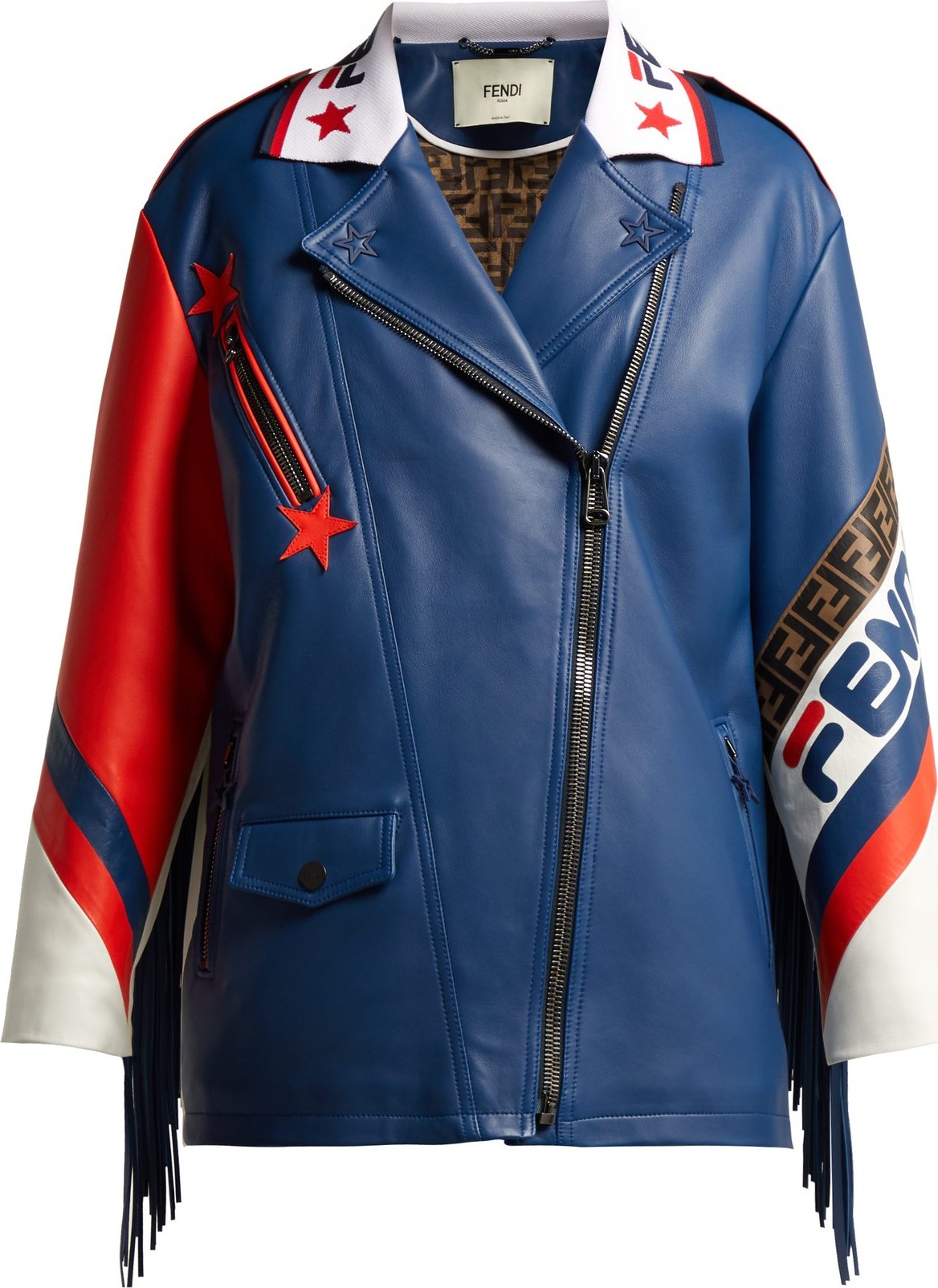 Fendi Mania logo-trimmed leather biker jacket