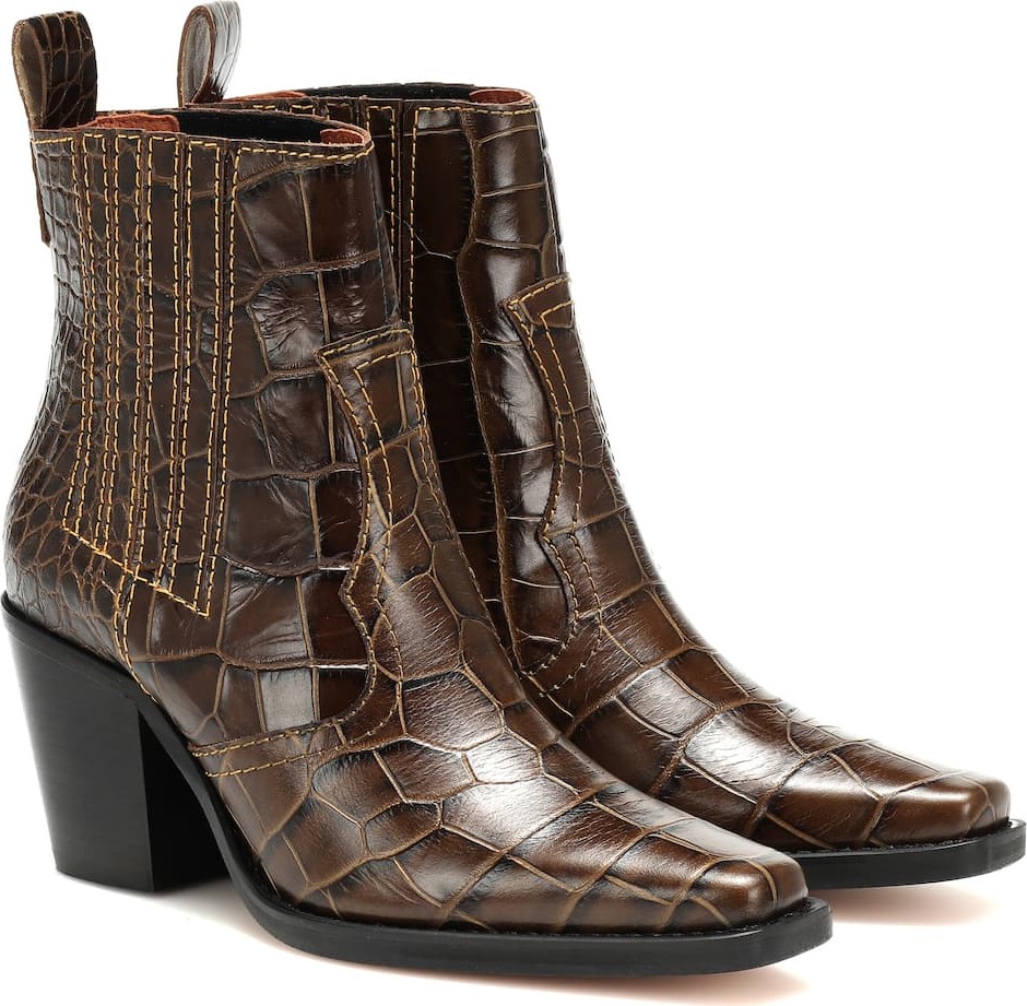 Ganni Callie croc-embossed ankle boots