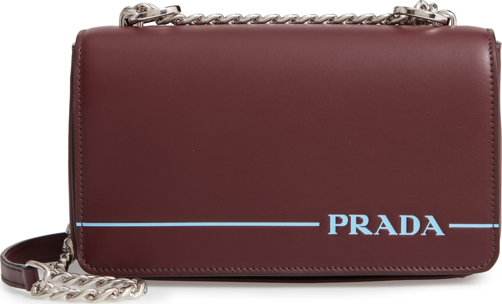 Prada Flap Leather Crossbody Bag with Stripe