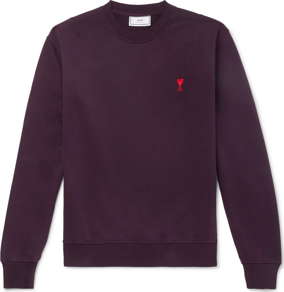 AMI Logo-Embroidered Loopback Cotton-Jersey Sweatshirt