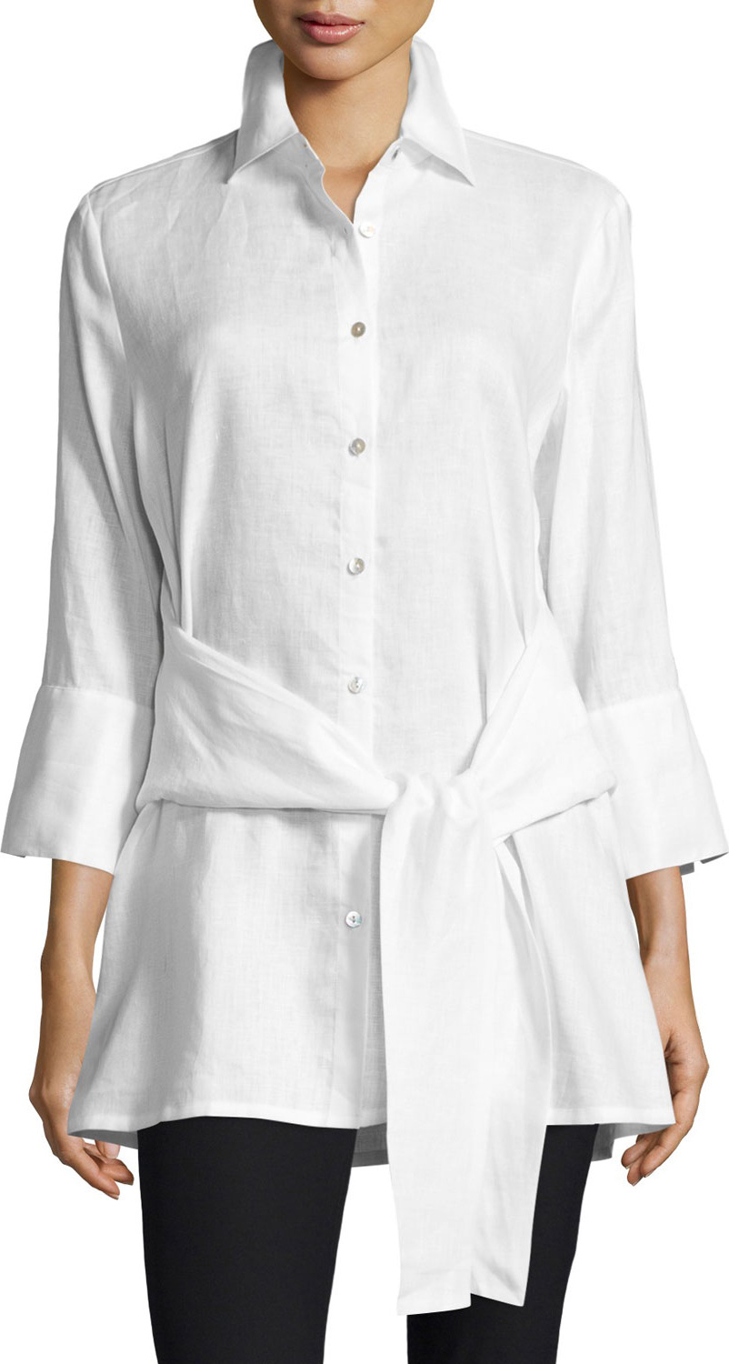 Go Silk Long Linen Tie-Waist Top