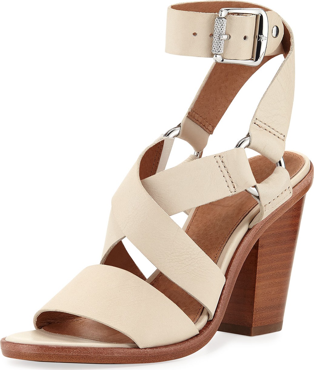 Frye Sara Ankle-Wrap Leather Sandals