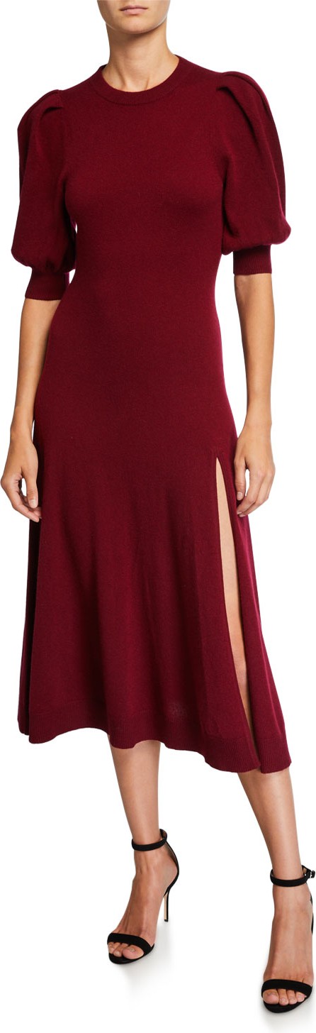 Jonathan Simkhai Draped-Back Cashmere Front-Slit Midi Dress