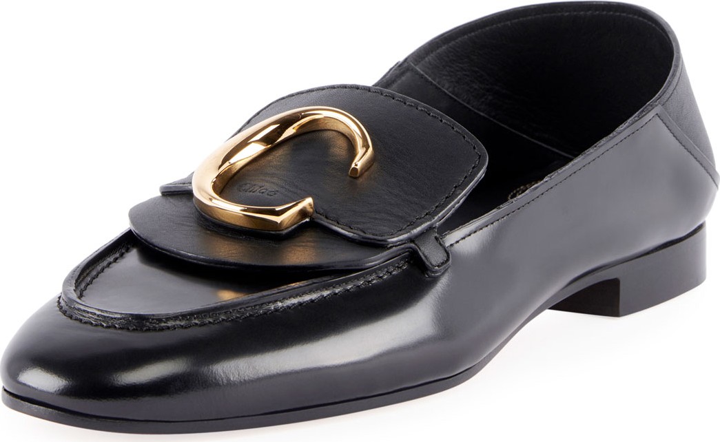 Chloe C Leather Flat Fold-Down Loafers