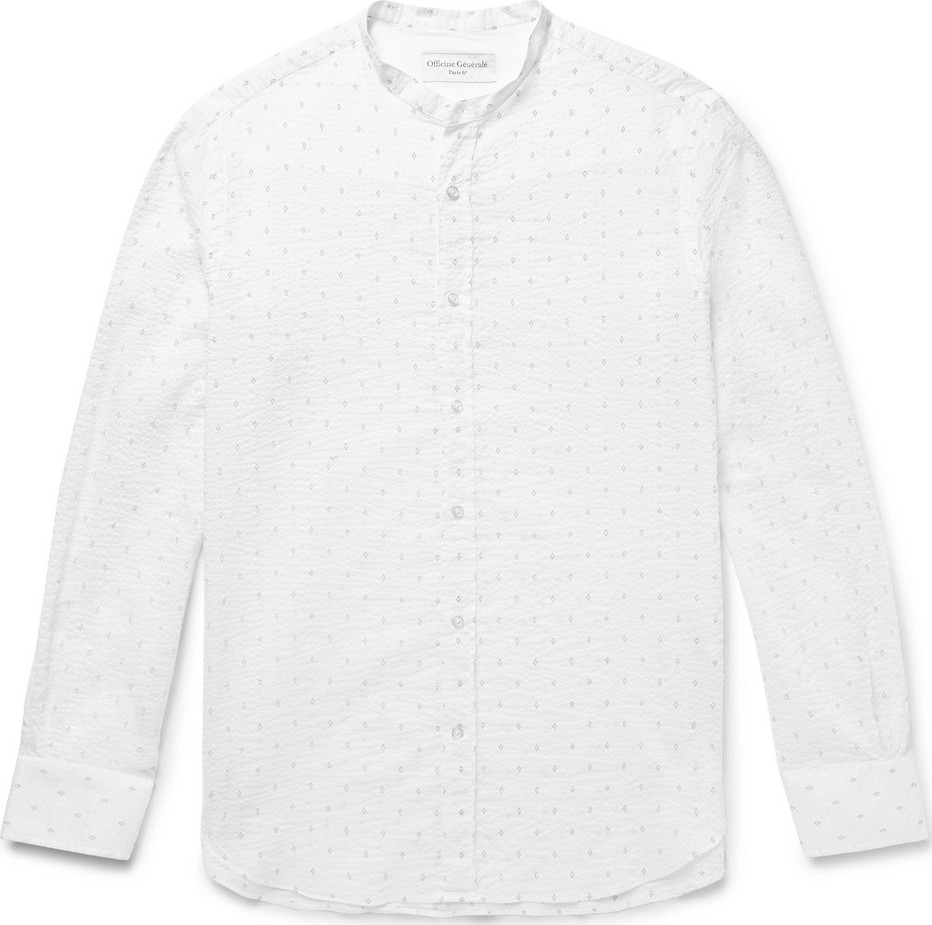 Officine Générale Grandad-Collar Printed Cotton-Seersucker Shirt