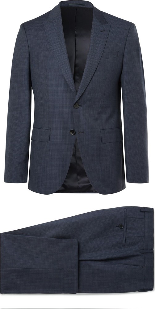 HUGO BOSS Navy Helwerd Genius Slim-Fit Checked Wool Three-Piece Suit