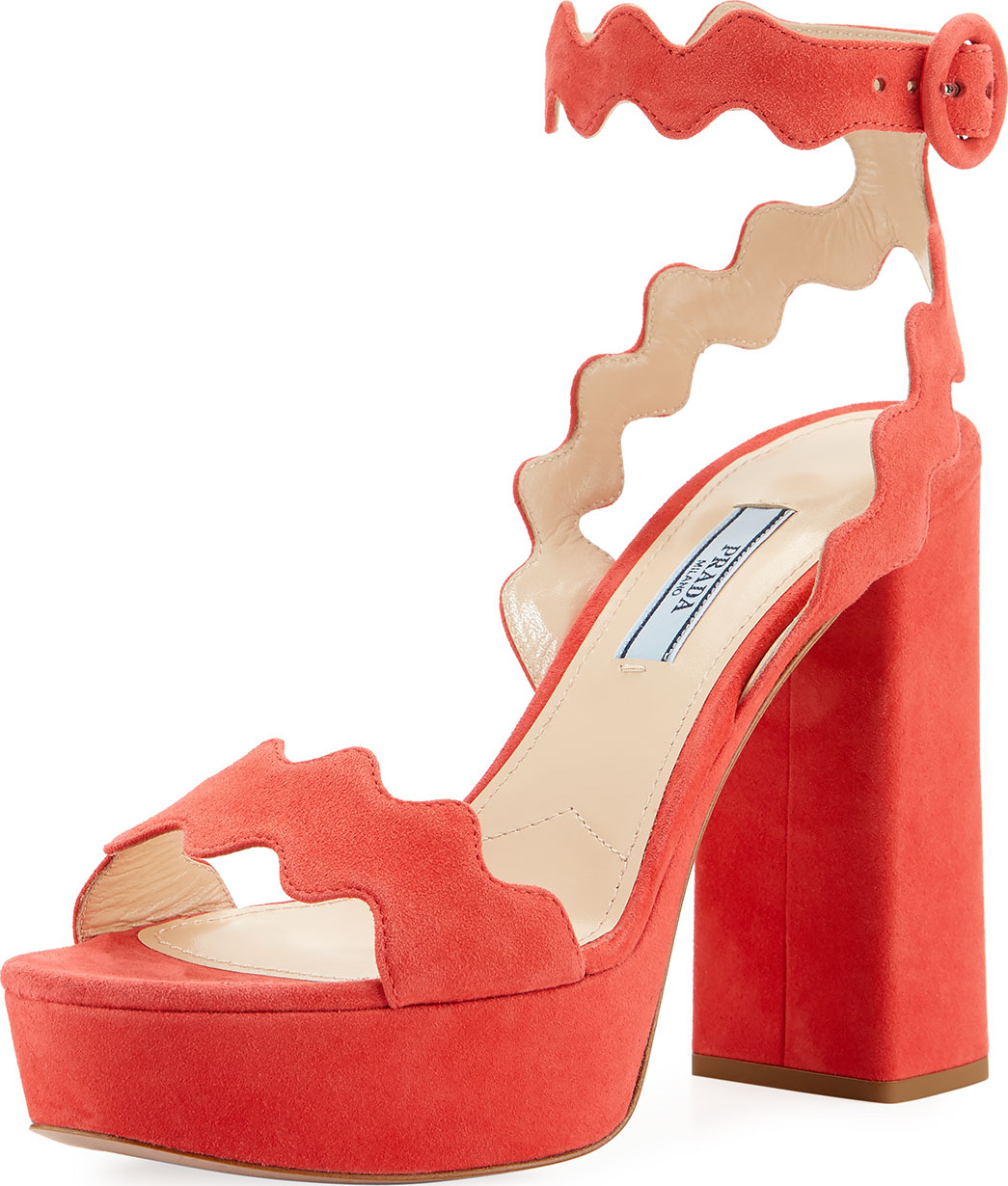 Prada Scalloped Suede Platform Sandal