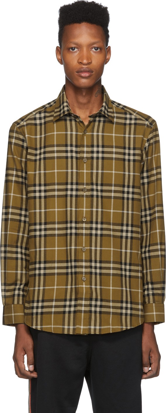 Burberry London England Tan Check Flannel Chambers Shirt