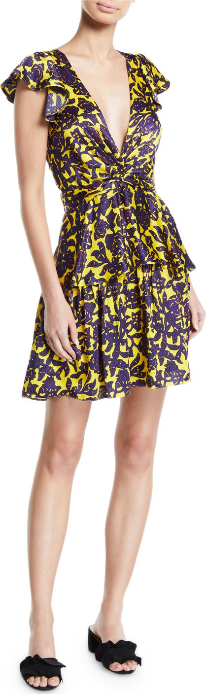 A.L.C. Viera Plunging Floral Fit-&-Flare Dress