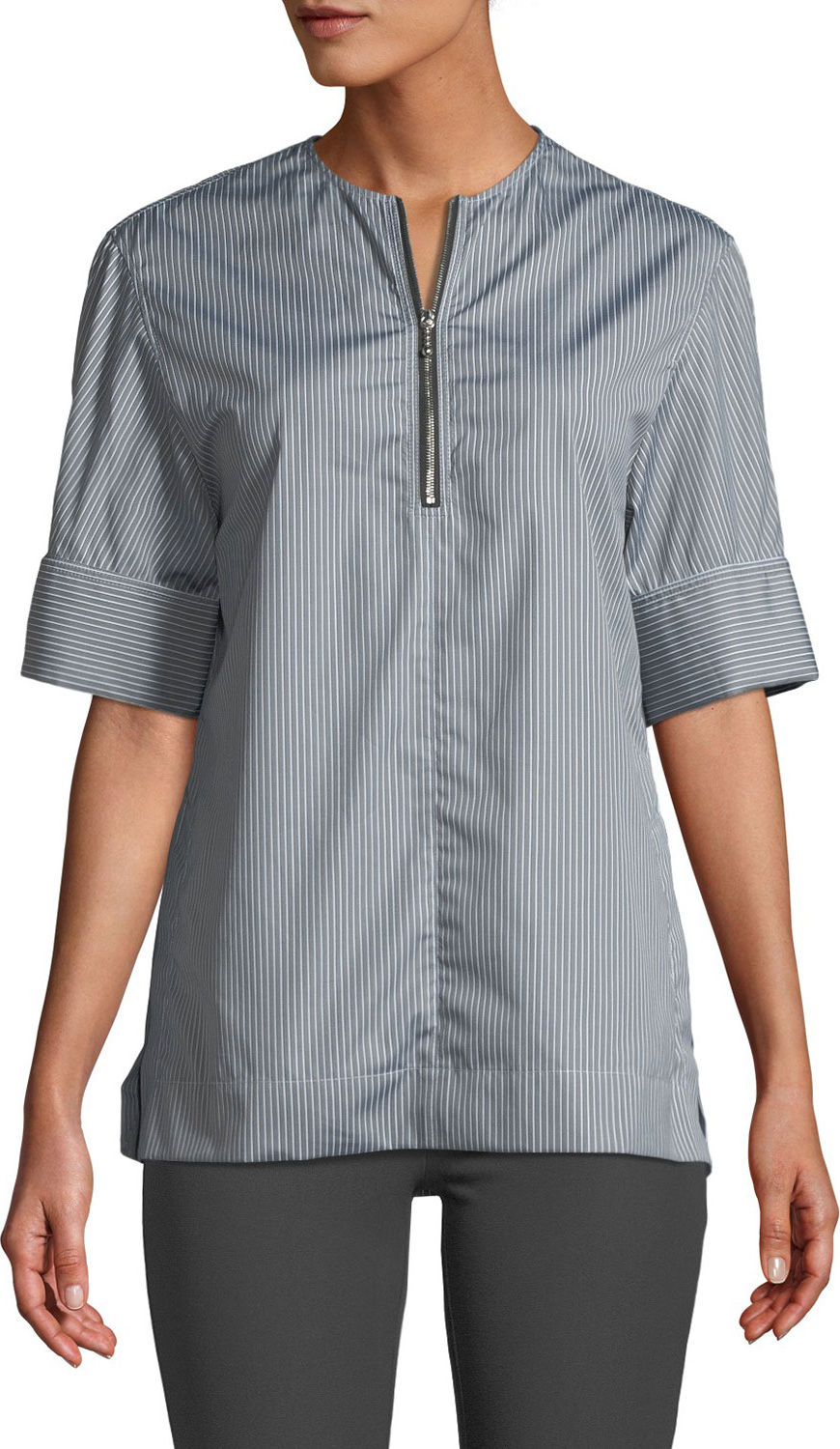 Joseph Brair Pinstripe Quarter-Zip Poplin Shirt