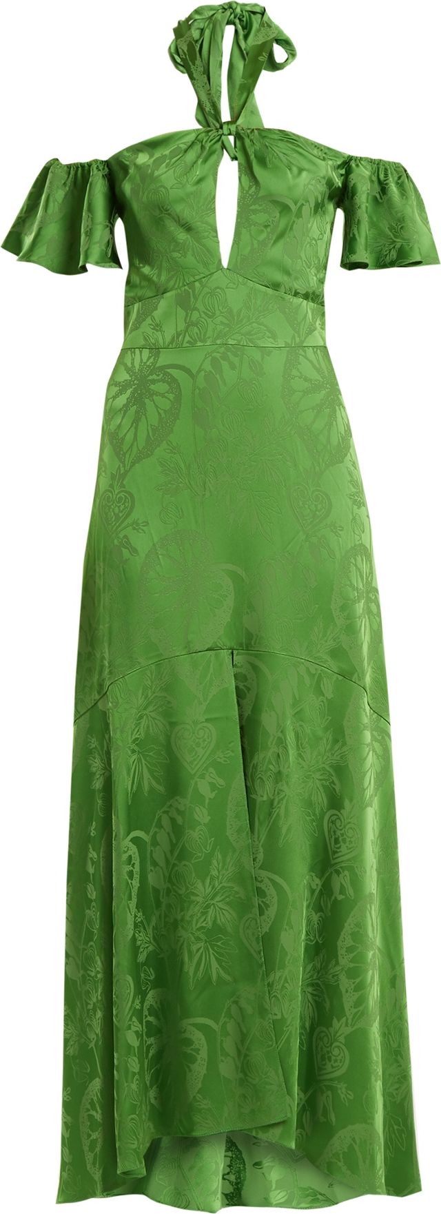 Temperley London Orbit tie-neck leaf-jacquard satin gown