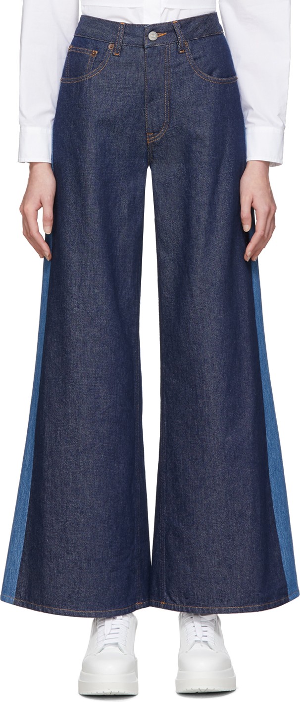 MM6 Maison Margiela Blue Two-Tone Flare Jeans MM6 Maison Margiela Blue Two-Tone Flare Jeans