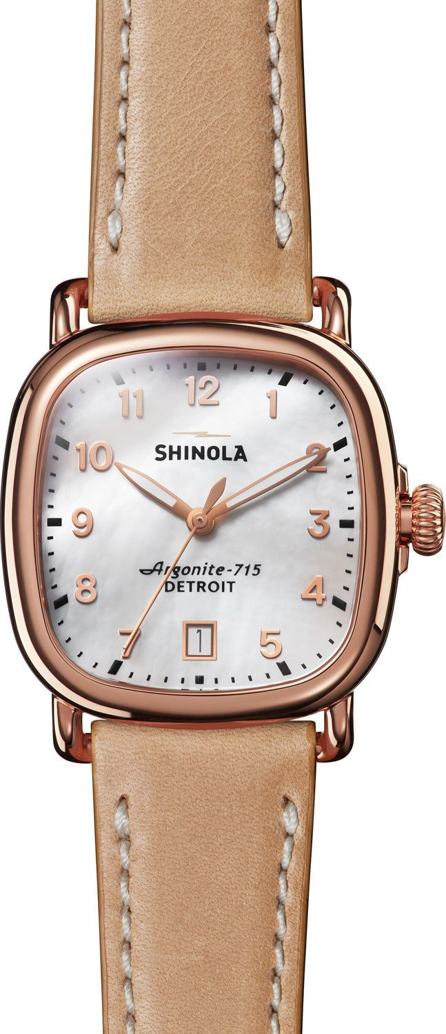 Shinola 36mm The Guardian Rose Golden Date Watch with Leather Strap