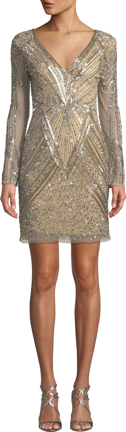Parker Janette Metallic Bead Short Dress