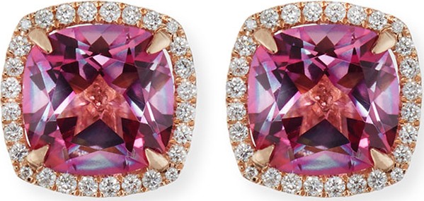 Frederic Sage 18K White Gold Pink Topaz Diamond Halo Stud Earrings