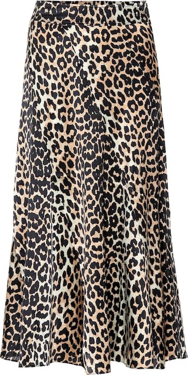 Ganni Leopard-printed silk midi skirt