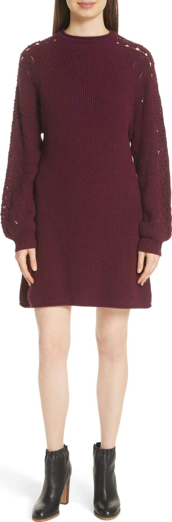 See By Chloé Open Knit Sleeve Sweater Dress