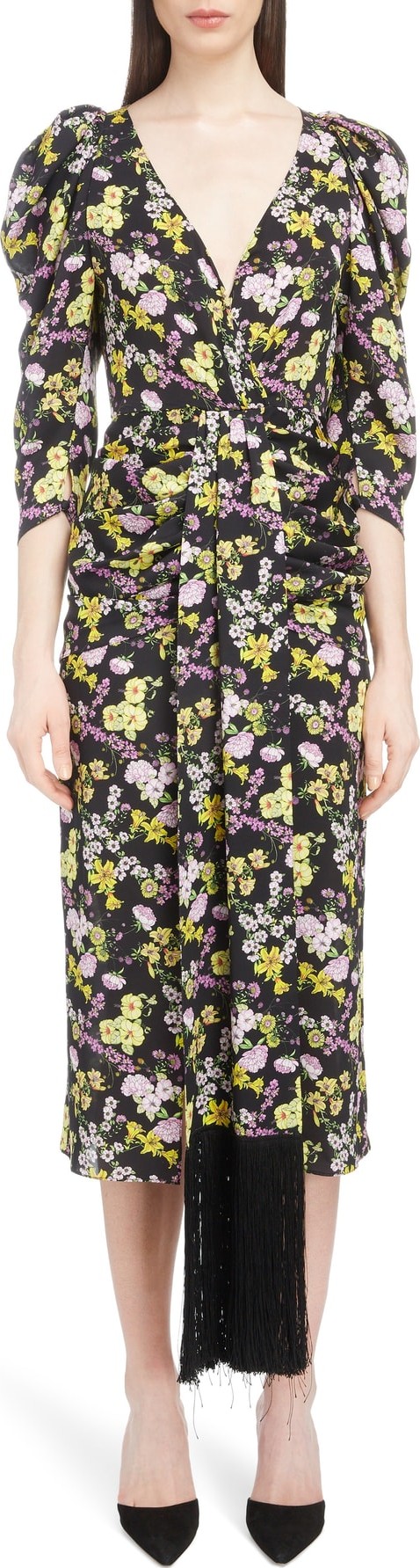Magda Butrym Ruched Floral Print Silk Midi Dress