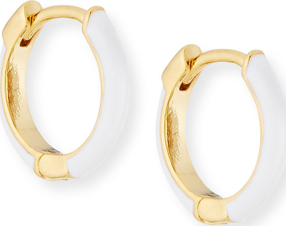 Tai Enamel Huggie Hoop Earrings, White
