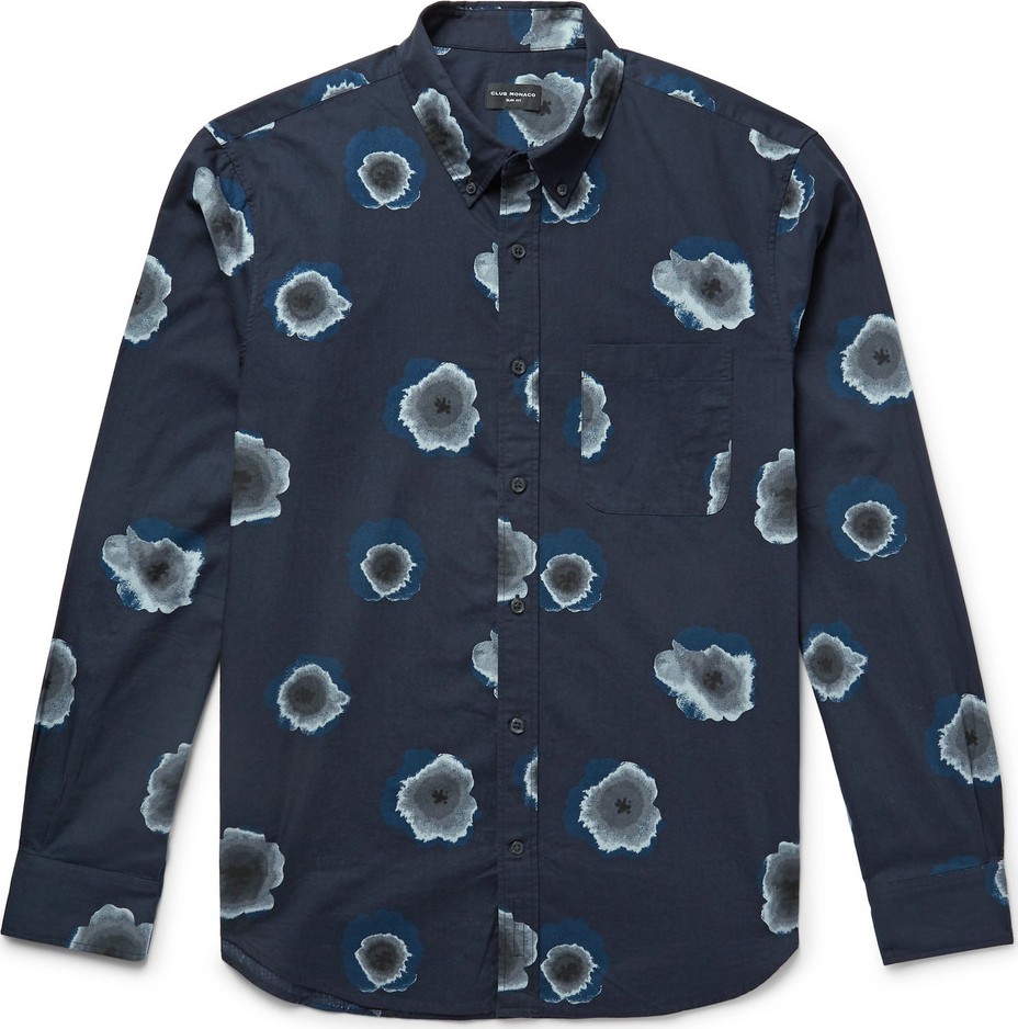 Club Monaco Slim-Fit Button-Down Collar Printed Cotton-Poplin Shirt