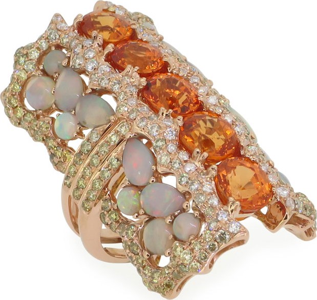 Wendy Yue 18k Rose Gold, Garnet, Opal & Diamond Ring