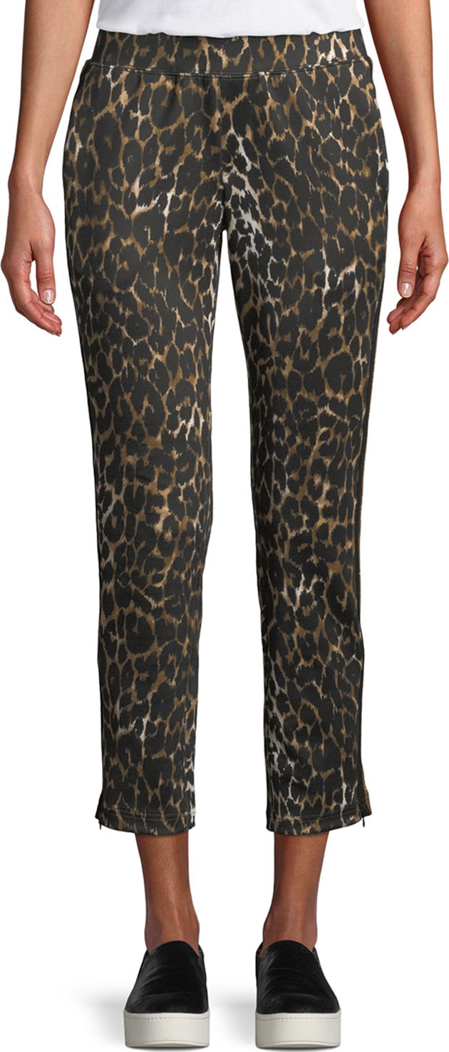 PAM & GELA Leopard-Print Cropped Side-Stripe Track Pants