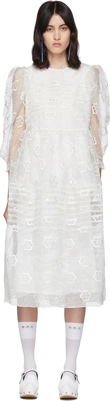 Simone Rocha Off-White Daisy Organza Dress Simone Rocha Off-White Daisy Organza Dress