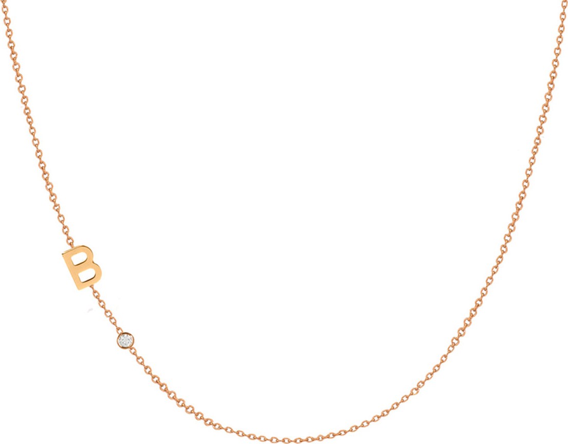 ZOE LEV Side Chic Personalized Asymmetric Initial & Diamond Bezel Necklace in 14K Yellow Gold