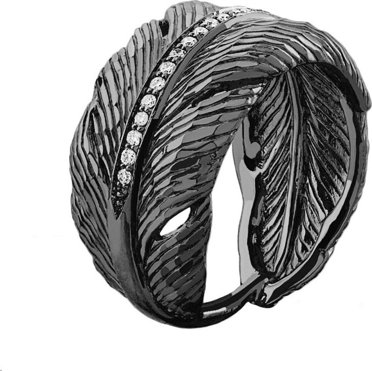 Michael Aram Rhodium-Plated Diamond Feather Band Ring