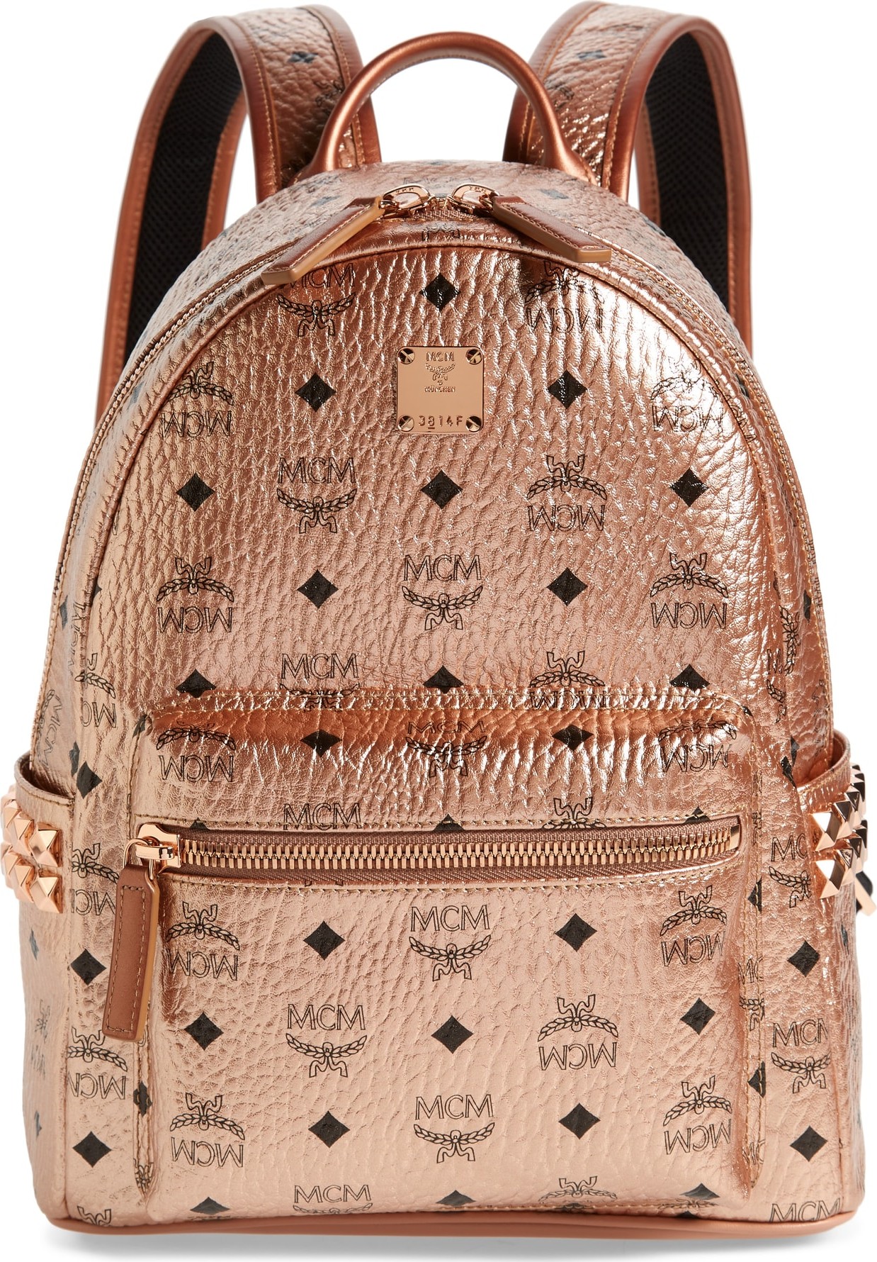 MCM Small Stark Side Stud Coated Canvas Backpack
