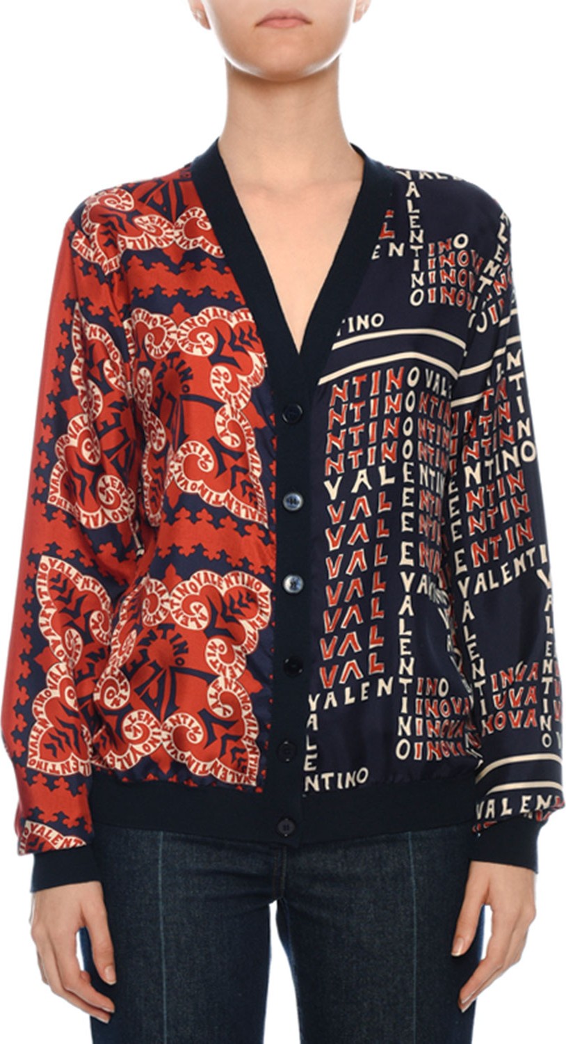 Valentino Contrast Bandana/Logo-Print Cardigan