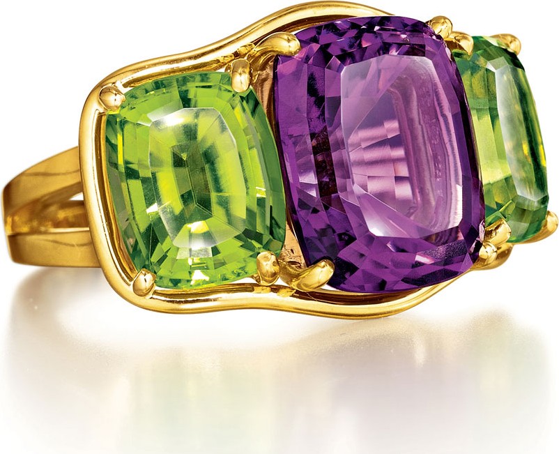 Verdura Cushion-Cut Amethyst & Peridot Ring, Size 6