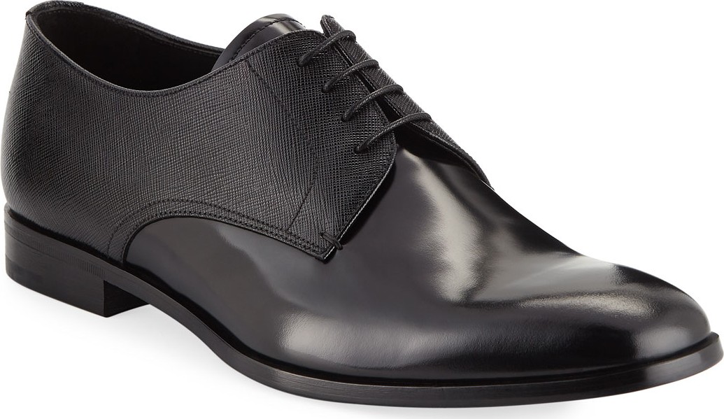 Prada Men's Spazzolato Saffiano Leather Lace-Up Oxfords
