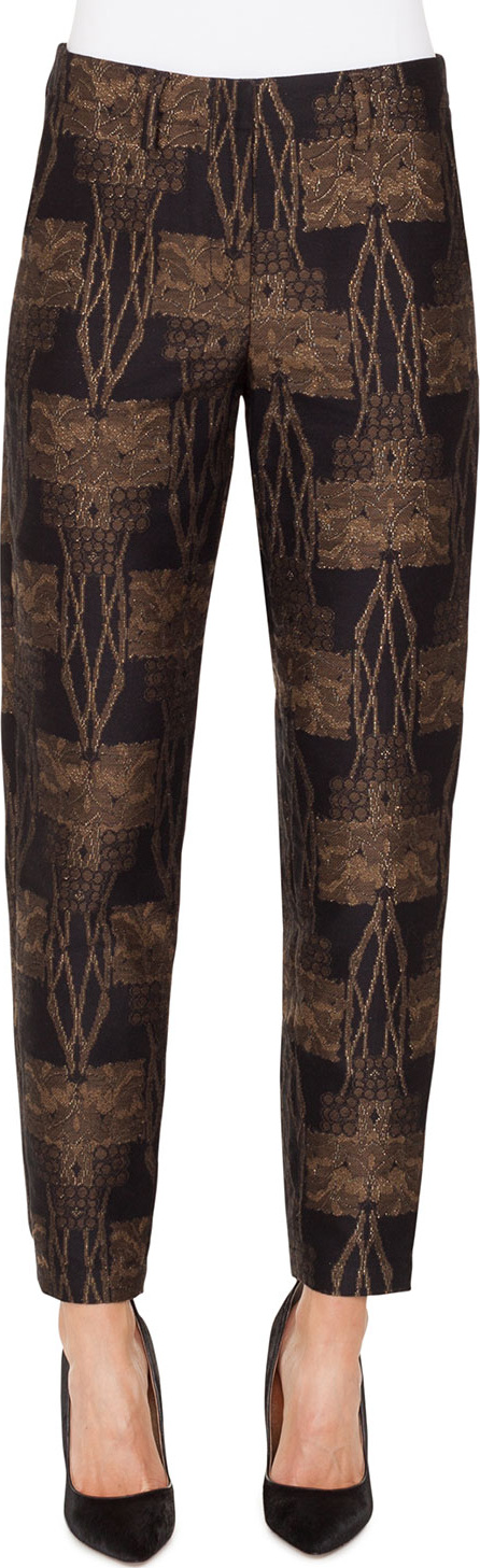 Akris Metallic Fruit of Vienna Jacquard Conical-Leg Pants