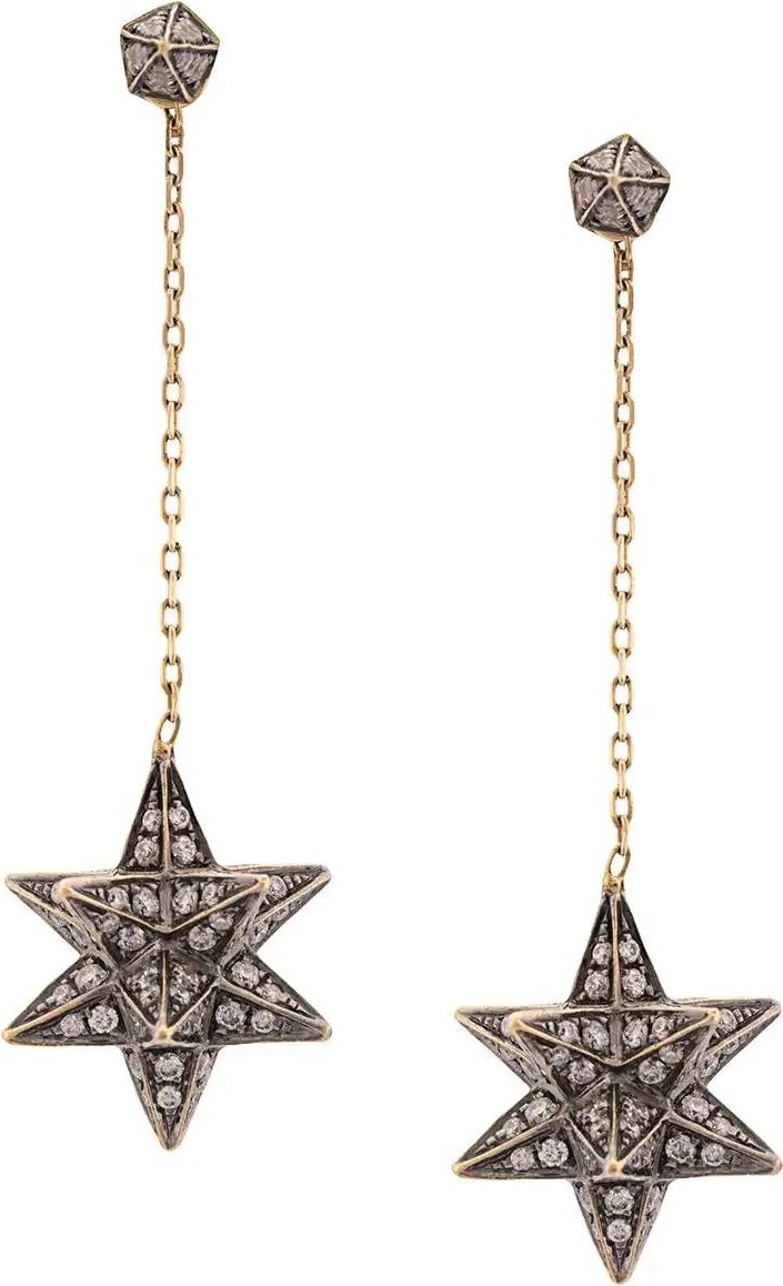 Noor Fares 18kt yellow gold Merkaba diamond drop earrings