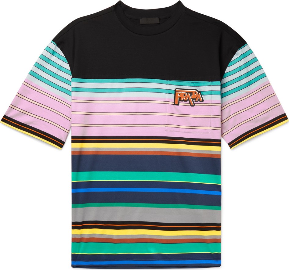 Prada Logo-Appliquéd Striped Cotton-Jersey T-Shirt