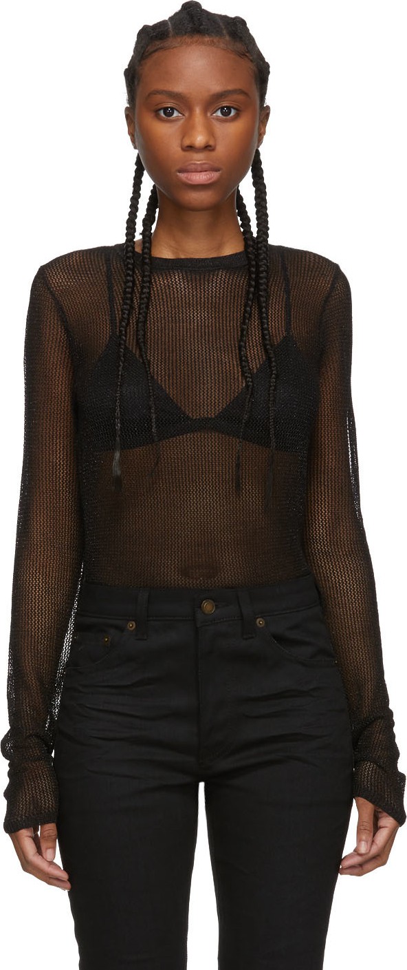 Saint Laurent Black Mesh Shiny Sweater