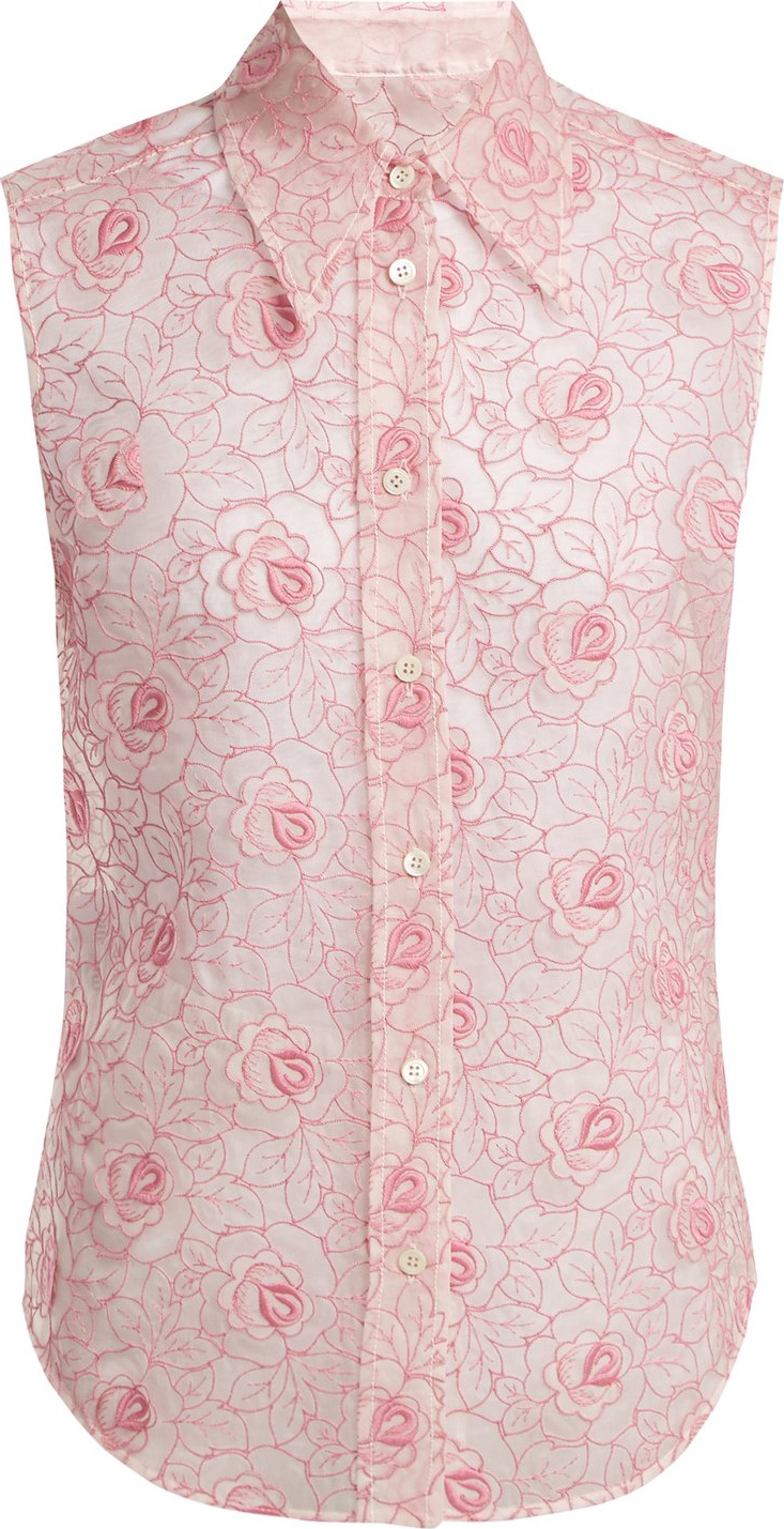 Miu Miu Floral-lace point-collar sleeveless shirt