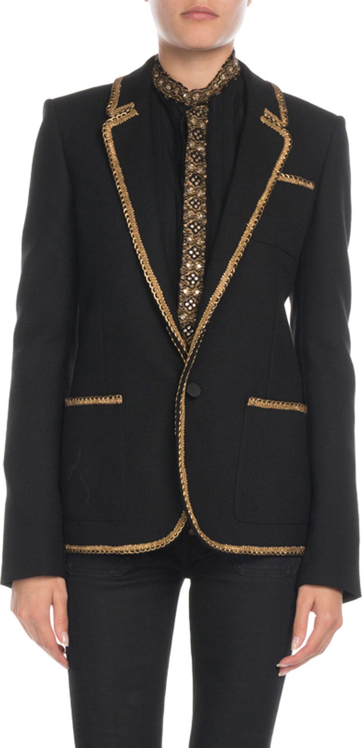 Saint Laurent Golden-Trim Wool Blazer