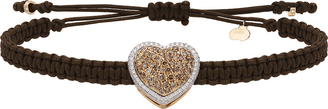 Pippo Perez 18k Brown & White Diamond Heart Pull-Cord Bracelet