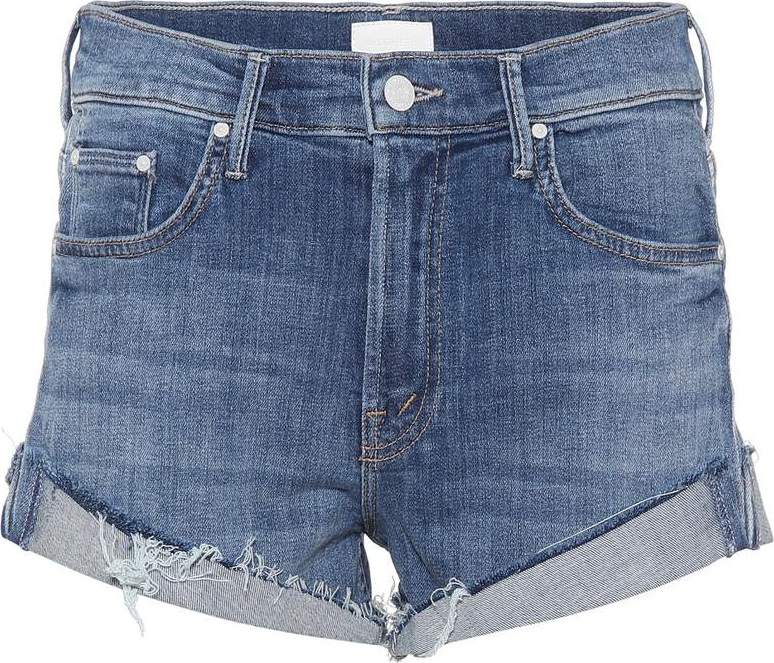 MOTHER Rascal cuffed denim cut-off shorts