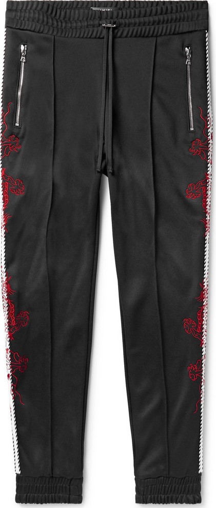 Amiri Slim-Fit Tapered Embroidered Webbing-Trimmed Tech-Jersey Track Pants