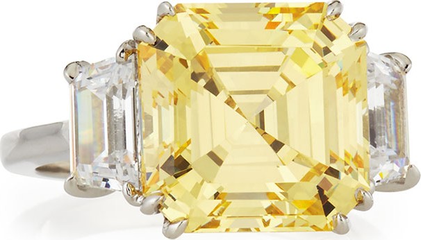 Fantasia by DeSerio Canary Asscher Cubic Zirconia Ring, 13.00 TCW
