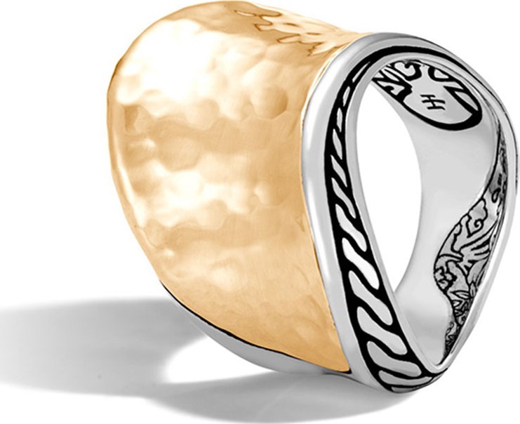 John Hardy 18k Classic Chain Wave Hammered Ring, Two-Tone