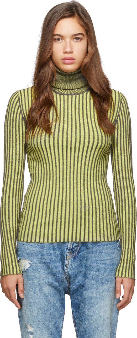 McQ - Alexander McQueen Yellow Striped Plaited Turtleneck