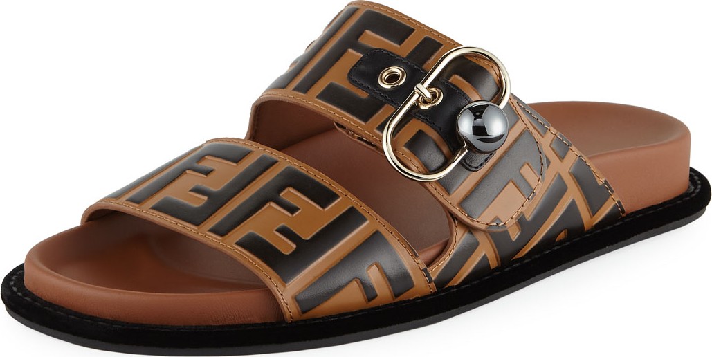 Fendi Pearland FF Leather Slide Sandal