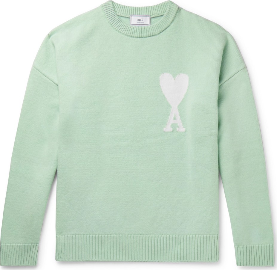 AMI Logo-Intarsia Merino Wool Sweater