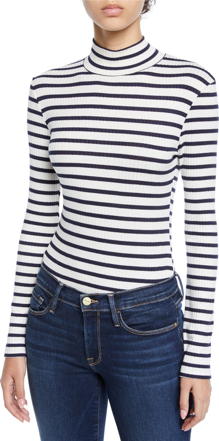 FRAME DENIM Striped Long-Sleeve Turtleneck Top