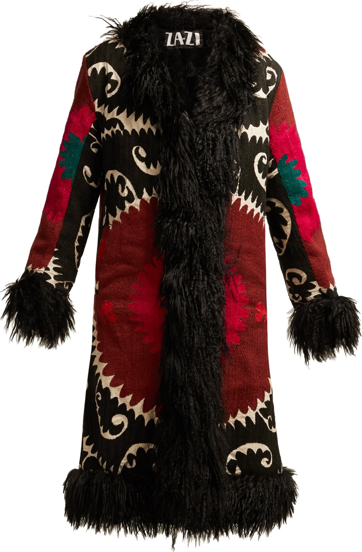 Zazi Vintage Suzani embroidered shearling-lined coat