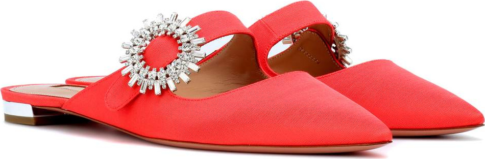 Aquazzura Crystal Blossom grosgrain slippers